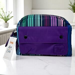 Lug Towboat Cosmetic Bag Love Stripe Multi Grape Purple Travel Spacious